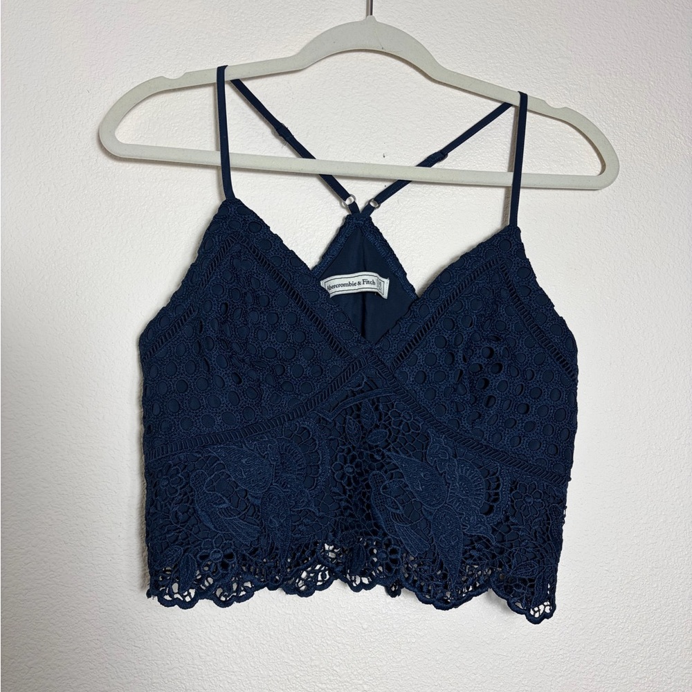 Abercrombie and Fitch Lace Crop Tank Deep Blue Size M
